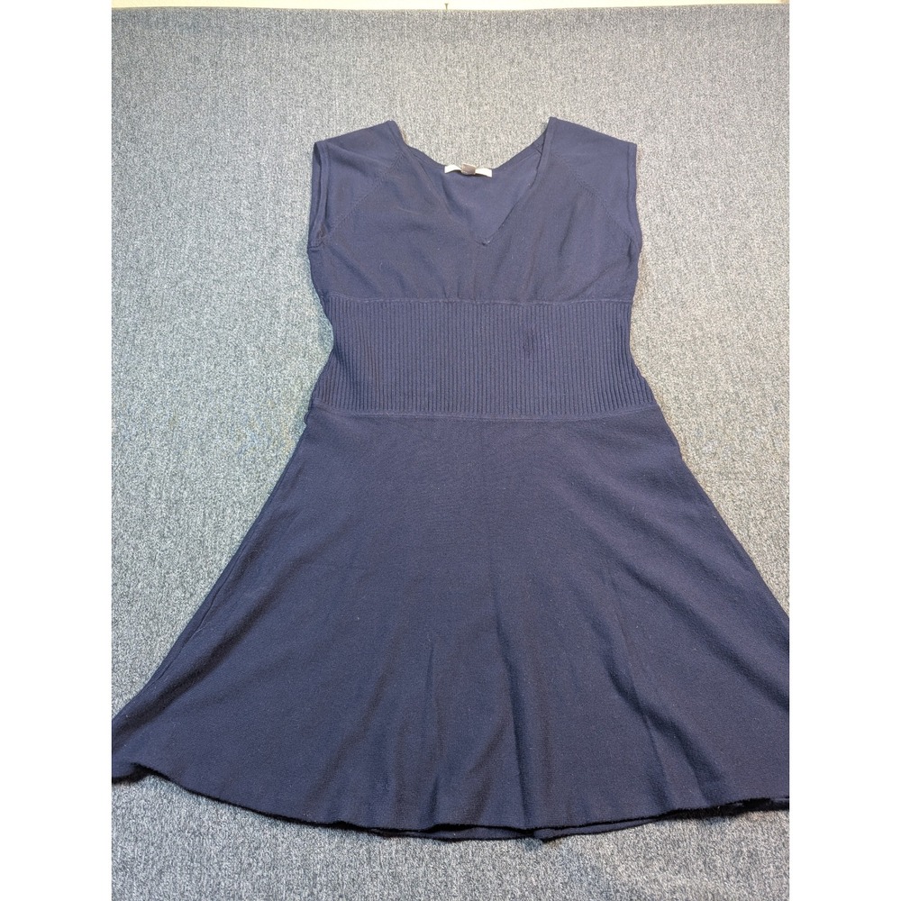 Boston Proper Navy Blue Knit Fit and Flare V-Neck Ribbed Waist Dress Large
